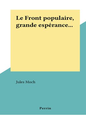 cover image of Le Front populaire, grande espérance...